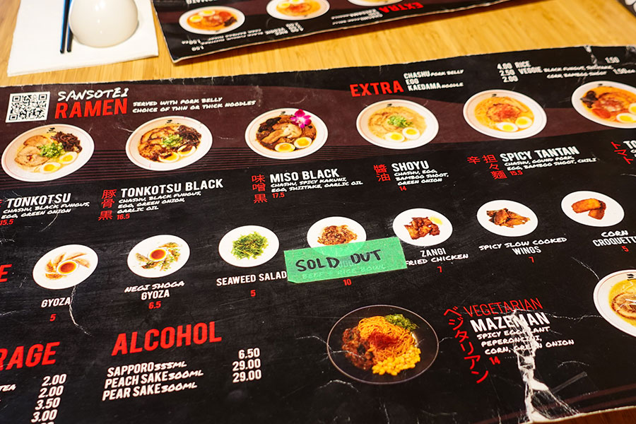 Sansotei Ramen Menu